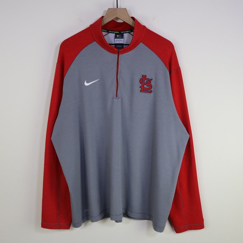 Nike St. Louis Cardinals MLB Quarter Zip Pullover XXL Sporty Gray Red‎ Rayon